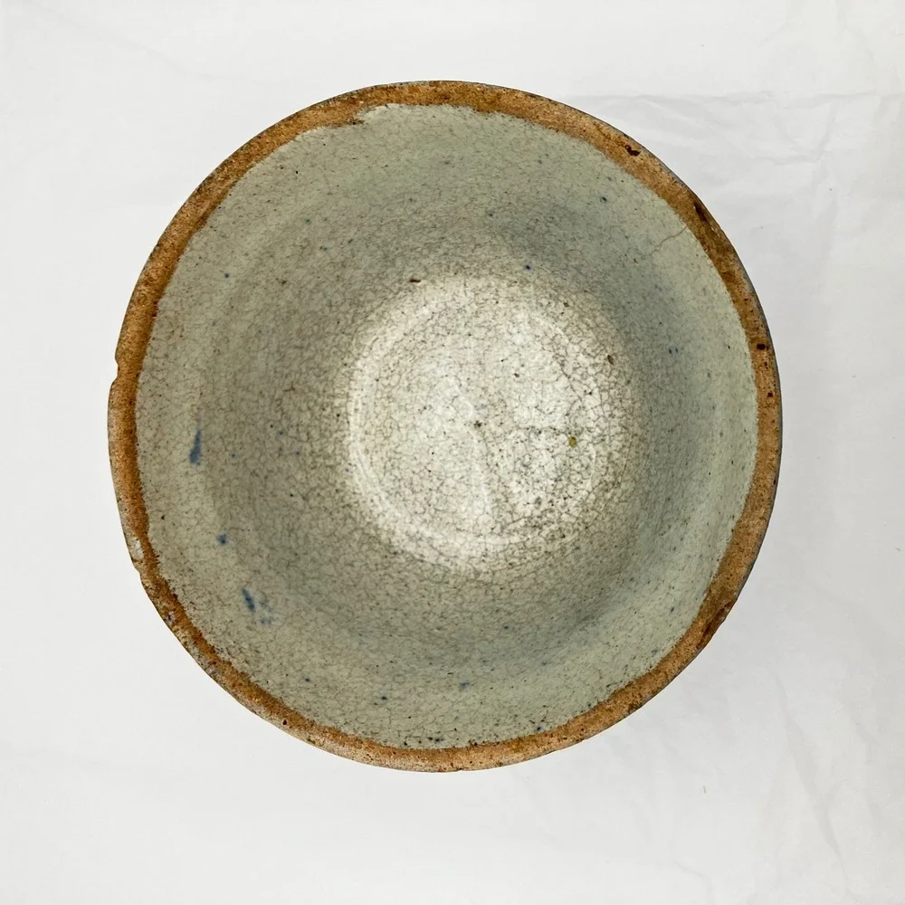 1900s Antique Blue&White Salt Glazed Stoneware Nesting Mixing Bowl Wedding Ring